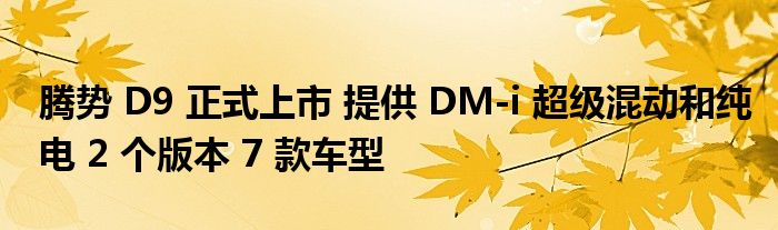 腾势 D9 正式上市 提供 DM-i 超级混动和纯电 2 个版本 7 款车型