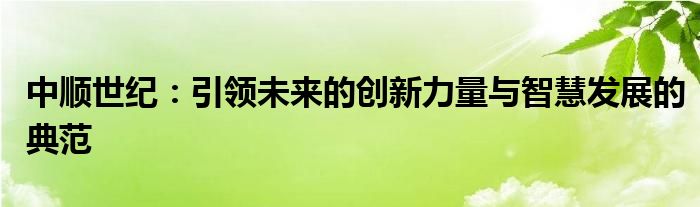 中顺世纪：引领未来的创新力量与智慧发展的典范