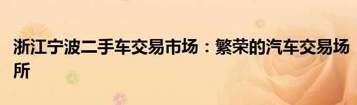 浙江宁波二手车交易市场：繁荣的汽车交易场所