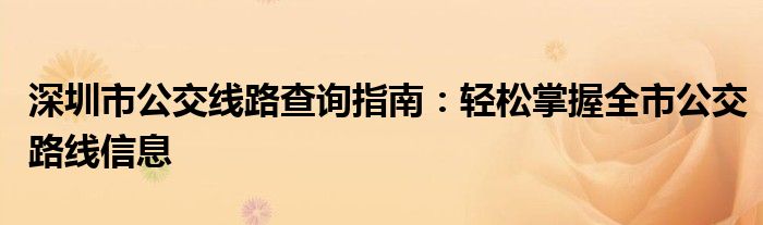 深圳市公交线路查询指南：轻松掌握全市公交路线信息