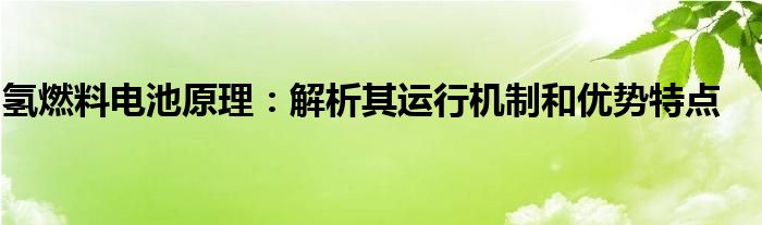 氢燃料电池原理：解析其运行机制和优势特点